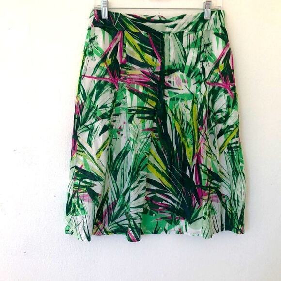 DP 134 Dresses & Skirts - Vintage Bright Pink and Green Tropical Palm Print Cotton Skirt